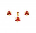 22Kt Gold Ruby, Pearl Pendant Set - Click here to buy online - 1,182 only..