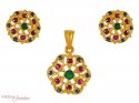 22Kt Gold Emerald, Ruby Pendant Set - Click here to buy online - 460 only..