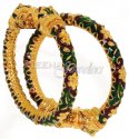 22 Kt Antique Gold Meena work Bangles, 2 pcs - Click here to buy online - 2,073 only..