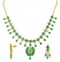 22 Kt Gold Emerald And Cubic Zircon Set - Click here to buy online - 1,675 only..