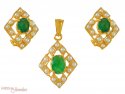 22Kt Pendant Set with Emerald and Pearl - Click here to buy online - 468 only..