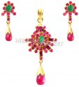 22Kt Gold Emerald, Ruby Pendant Set - Click here to buy online - 505 only..
