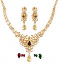 18K Gold Diamond  Necklace Set - Click here to buy online - 25,851 only..