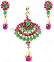 22Kt Gold Emerald, Ruby Pendant Set - Click here to buy online - 588 only..