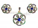 22Kt Gold Blue Sapphire, Emerald  Pendant Set - Click here to buy online - 615 only..