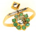 Gold Ring with Emerald and CZ - Click here to buy online - 390 only..