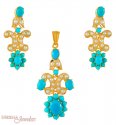 22Kt Gold Turquoise Pendant Set - Click here to buy online - 720 only..