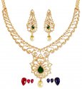 18K Gold Diamond  Necklace Set - Click here to buy online - 30,654 only..
