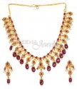 22Kt Gold Diamond Polki and Ruby Necklace Set - Click here to buy online - 6,969 only..