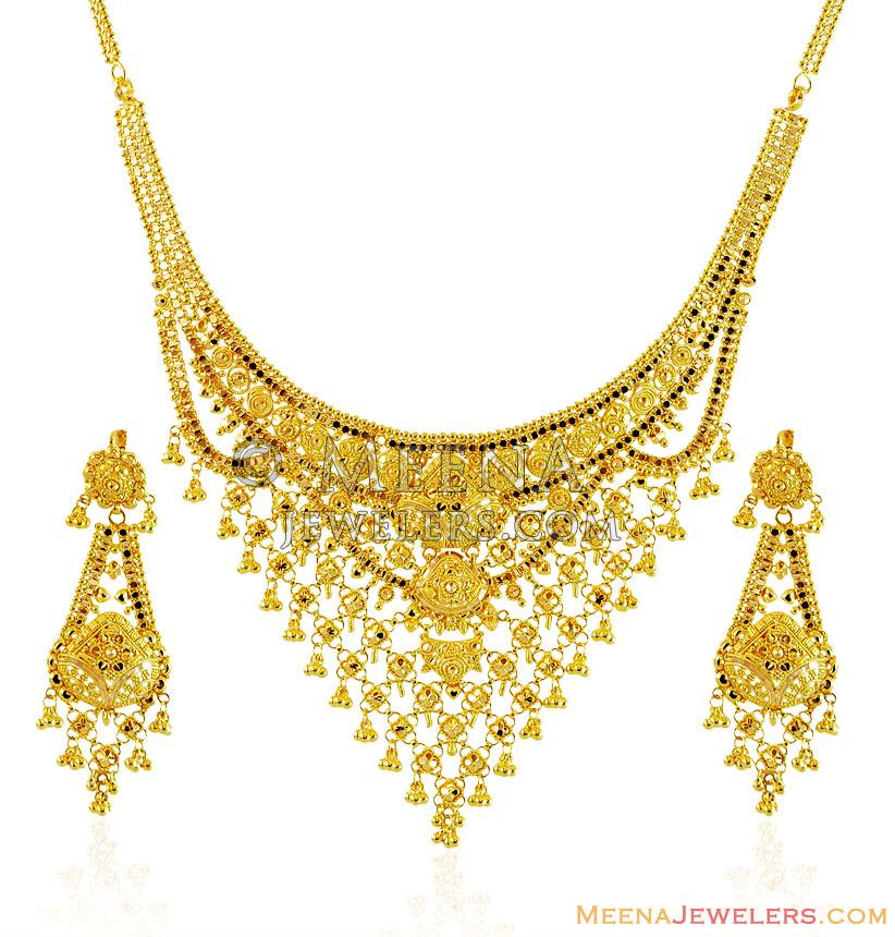 Designer 22K Gold Set StLs15423 22K Gold Necklace and Earring set