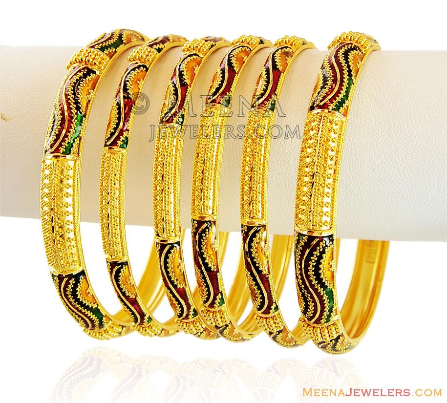 Designer Meenakari Bangles Set BaSt15111 22k Fancy Meenakari