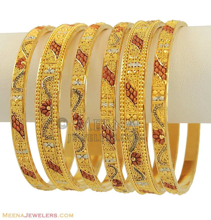22k gold 3 tone bangles set bast11279 22k gold three tone bangles set of 6 designed 22k gold 3 tone bangles set bast11279 22k gold three tone bangles set of 6 designed