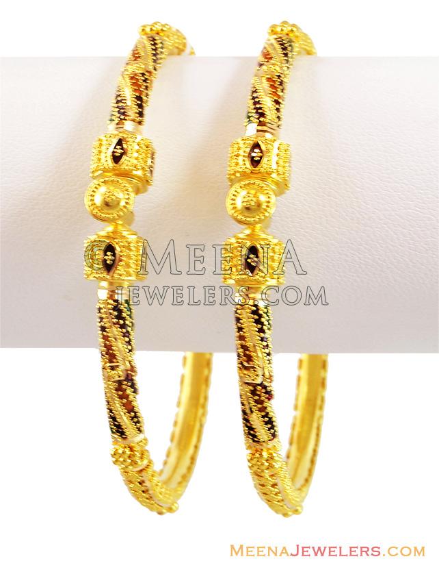 22k exclusive meenakari kadas baka13678 22k gold designer pipe kadas bangles set of two 22k exclusive meenakari kadas baka13678 22k gold designer pipe kadas bangles set of two