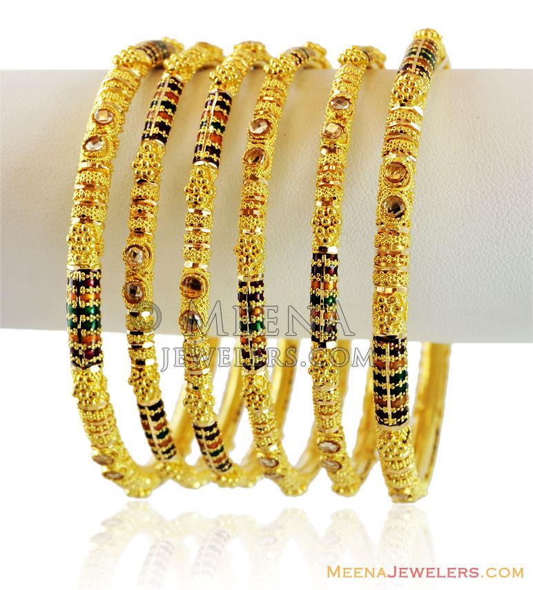 22k fancy meenakari bangles 4 pc bast15318 22k gold 22k fancy meenakari bangles 4 pc bast15318 22k gold