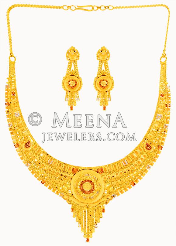 22 Karat Gold Three Tone Set stls23914 22 Karat Gold Tricolor Necklace Set and earring set