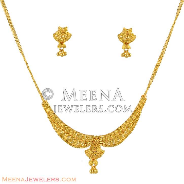 Gold fancy Necklace Set StGd5108 Gold Fancy Necklace and Earrings