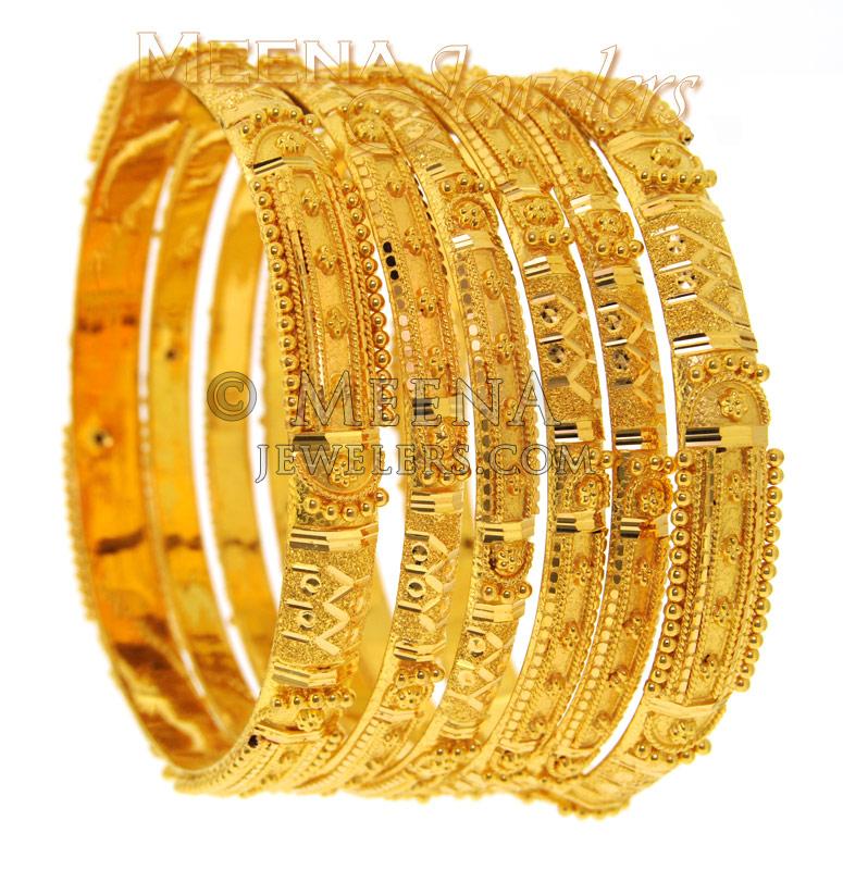 22Kt Gold Handmade Bangles BaSt1572 22 Kt Gold Handmade Bangles Set