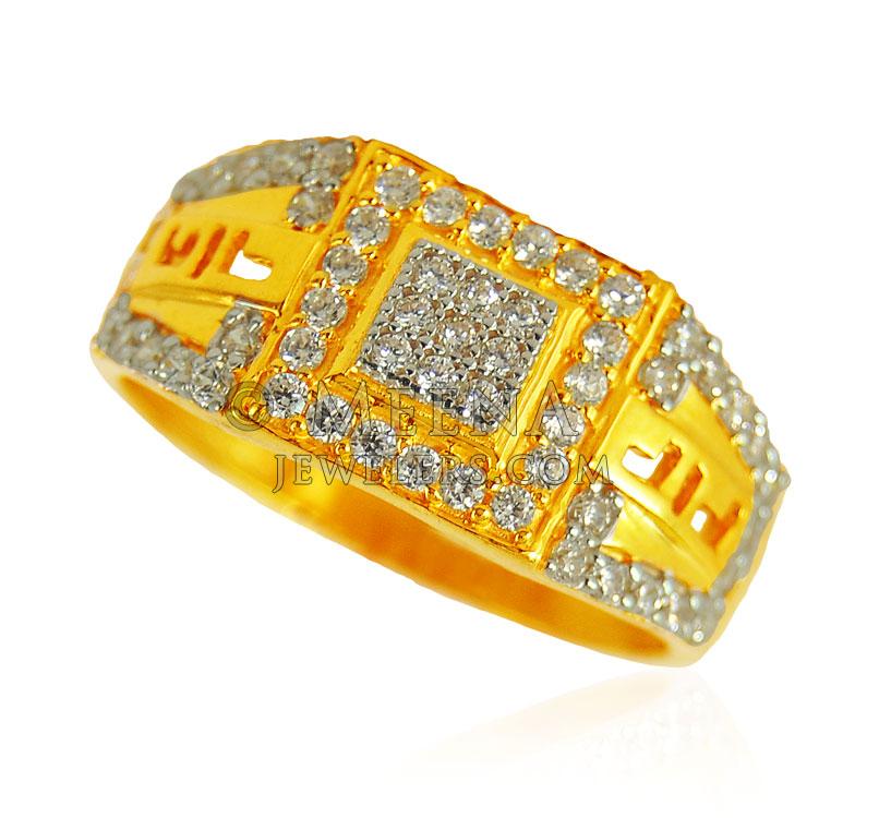 22 Karat Mens CZ Ring riwb21715 22 Karat Gold men's designer ring