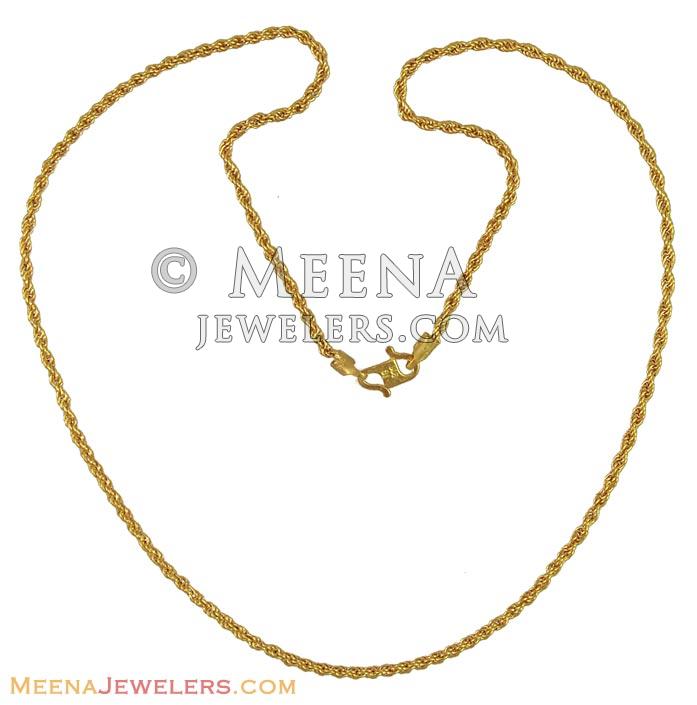 22k Gold Chain(16 Inches) - ChPl11237 - 22 karat gold fancy rope chain