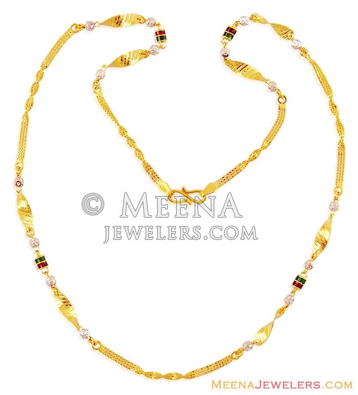 22K Gold Twisted Meenakari Chain chfc16368 22k Gold Chain designed