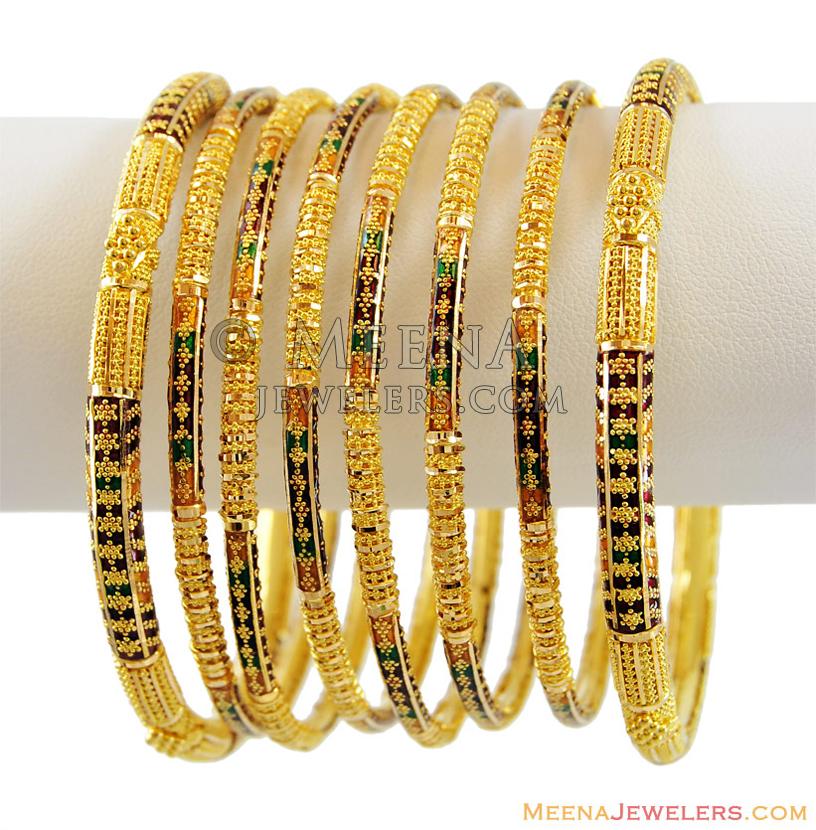indian gold meenakri bangles 8 pc bast13727 indian gold 22k fancy design made with indian gold meenakri bangles 8 pc bast13727 indian gold 22k fancy design made with