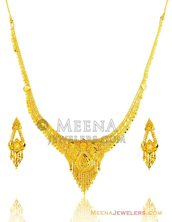22k Fancy Gold Set StGo14966 22k gold necklace earring set, light
