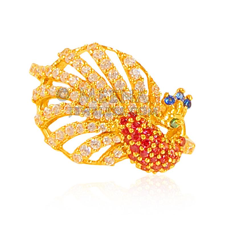 22K Gold Peacock Ring RiLs23940 22K Gold Traditional Peacock Ring, exclusively designed with