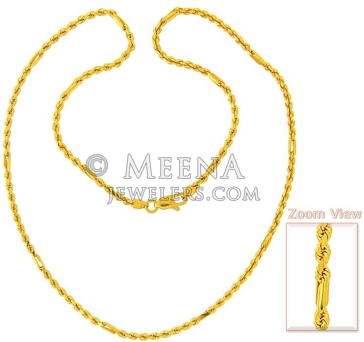Gold Rope Chain (20 Inch) ChPl3844 22Kt Gold Rope Chain with lobster hook.