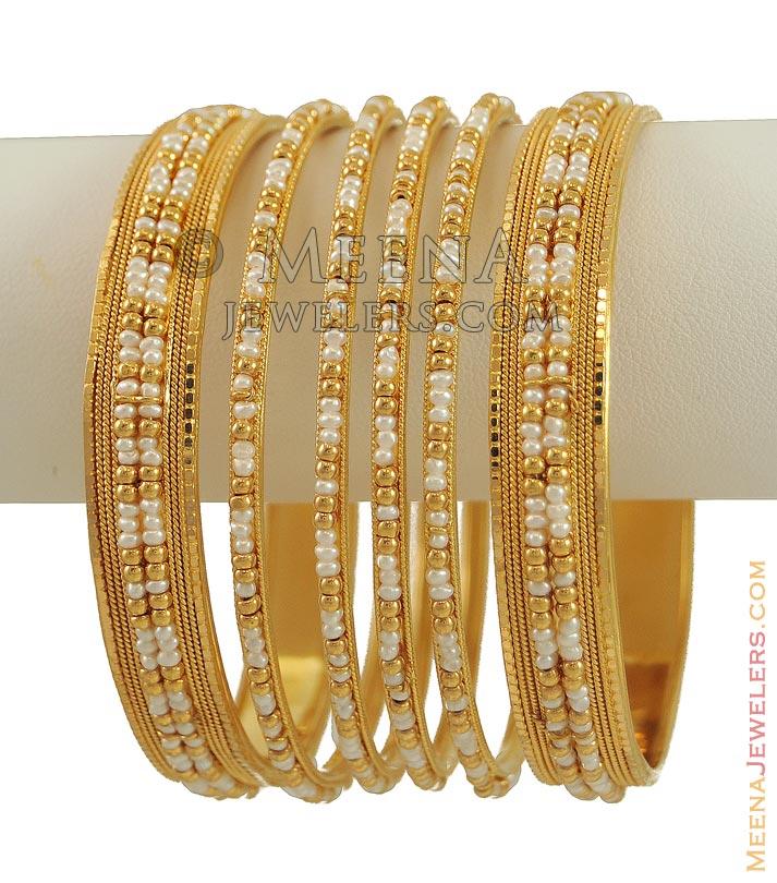 22K Gold Bangles (Pearls Studded) BaGo10023 22K Gold Bangles