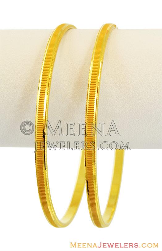 Fancy Gold 22K Bangles BaGo13422 22k Gold Plain Bangles (Pair) machine made with fancy laser