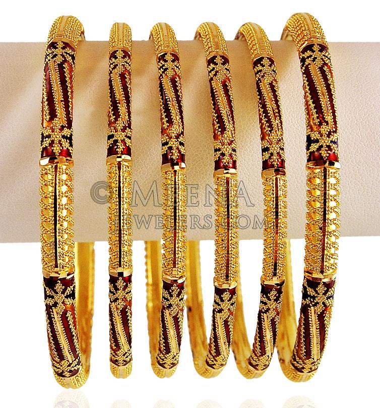 22K Gold Meena Bangles Set BaSt20721 Traditional Meenakari 22k Gold