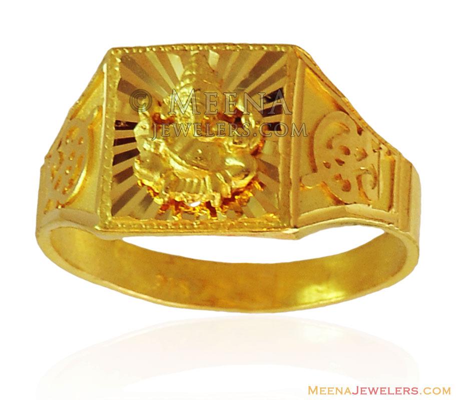 22K Ganesha Mens Ring RiMs16521 22K gold religious ring for men's