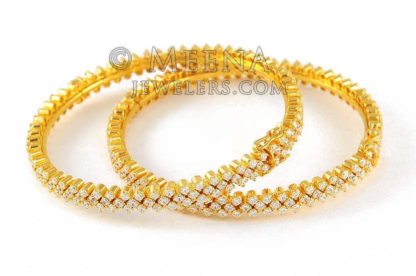 22KT Gold CZ Bangle BaSt4461 22k gold bangles (2 Pcs) with Cubic