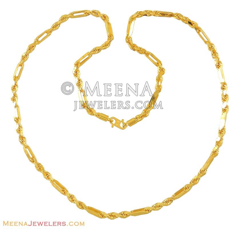 22k Mens Gold Chain (20 Inches) ChPl8820 Gold Mens Heavy Chain with Altered Design in High
