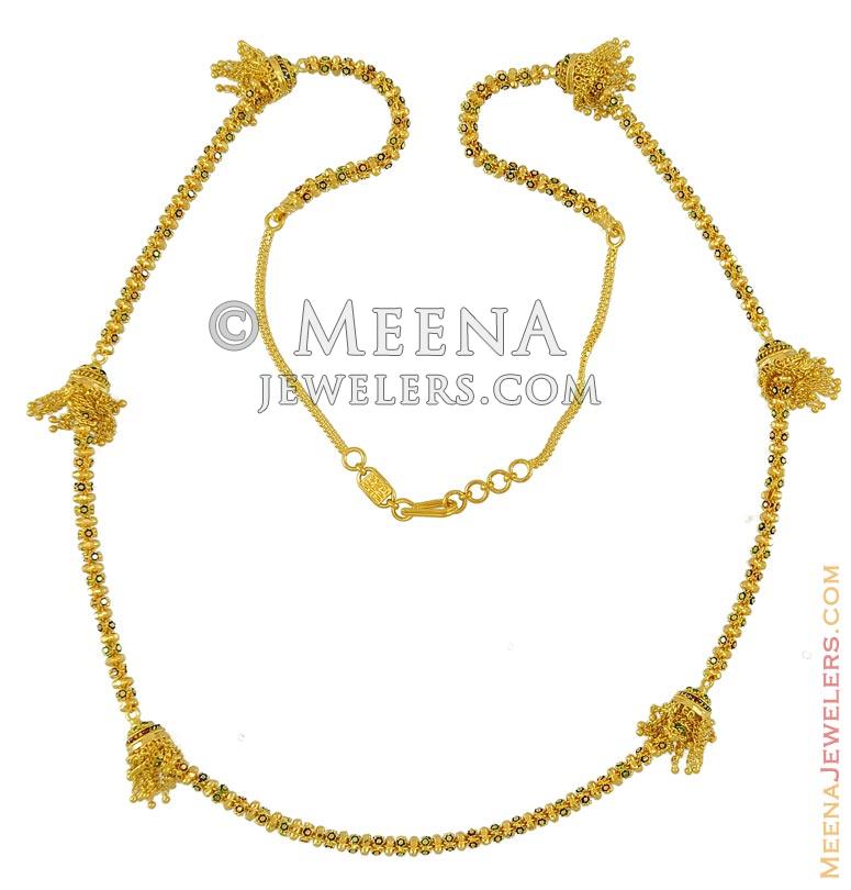 22k Indian Chain (28 inches) ChLo9072 22k gold indian long chain with meenakari color work