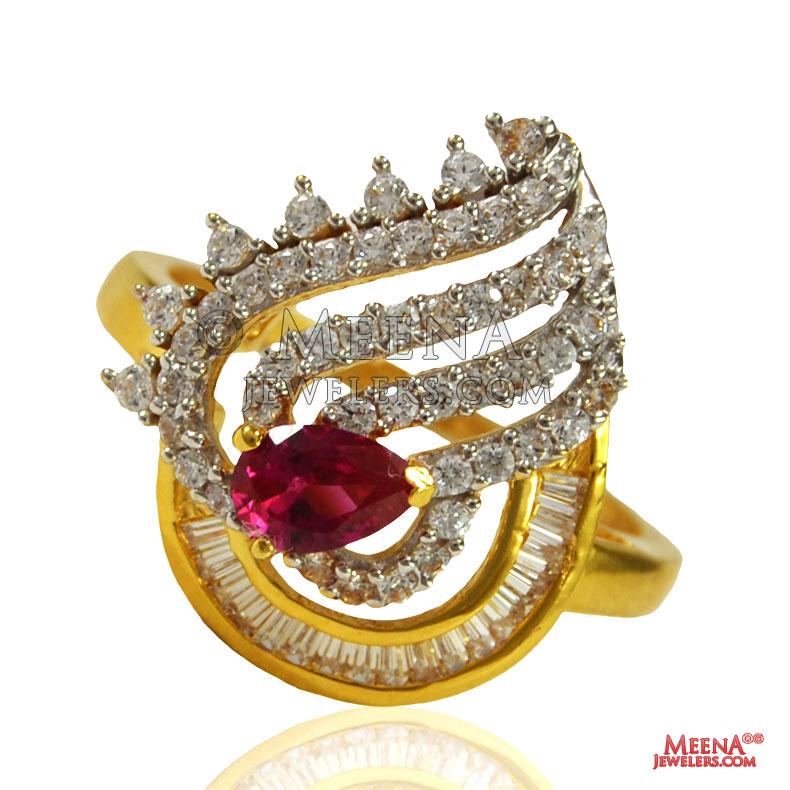 22 Kt Gold Exclusive CZ Ring RiLp24486 22 Kt Gold Ring is Exclusively studded with a ruby