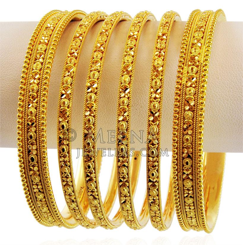 Indian Bangles Set 22K Gold bast17322 22K Gold Bangles set (6 PCs