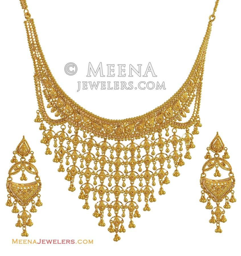 22K Yellow Gold Bridal Necklace Set StBr10569 22k gold bridal set