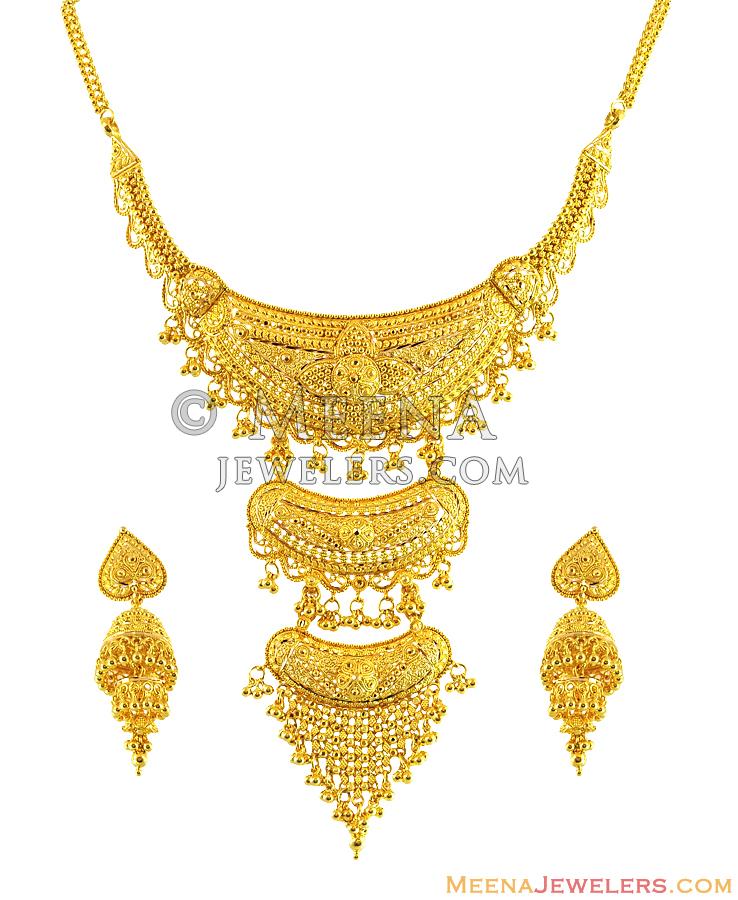 Bridal Choker Necklace Set 22K - StGo12636 - 22K Gold Exclusive