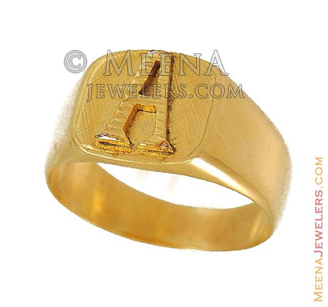 Indian Gold Ring (Initial A) RiMs9673 22 Karat Indian Gold Ring with Initial " A