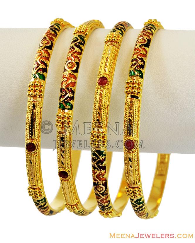 22k fancy meenakari bangles 4 pc bast13299 22k gold meenakari bangles set of 4 designed 22k fancy meenakari bangles 4 pc bast13299 22k gold meenakari bangles set of 4 designed