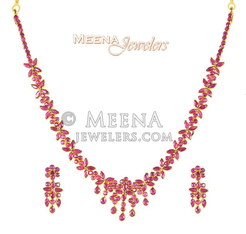 22K Gold Ruby Necklace Set PsRu2671 22K Gold Ruby Necklace and
