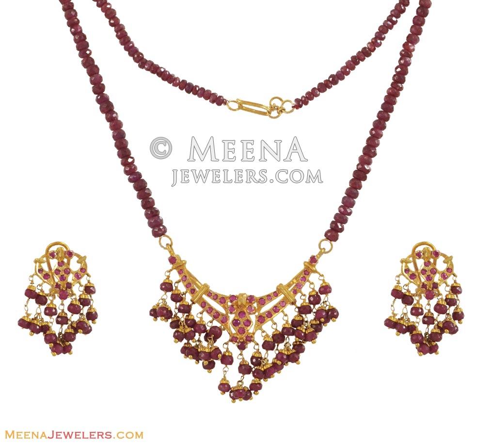 Ruby Necklace Set (22K Gold) PsRu10509 22K Gold Necklace and