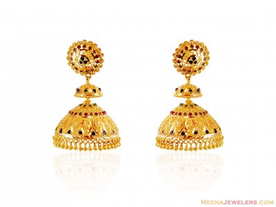 Meenakari Gold Jhumki Earrings ( 22Kt Gold Fancy Earrings )