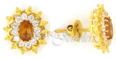 22 Kt Gold Topaz CZ Stone Earrings ( Precious Stone Earrings )