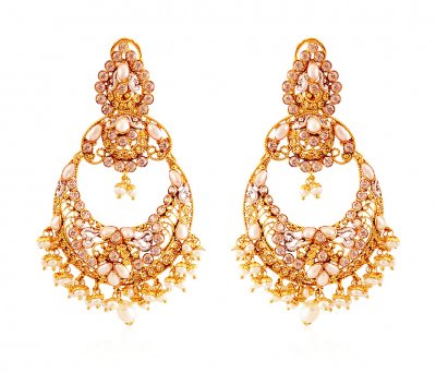 22Kt Gold Pearl Chand bali Earrings ( Exquisite Earrings )