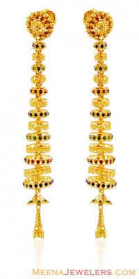 Layered Meenakari Gold Earrings ( Long Earrings )