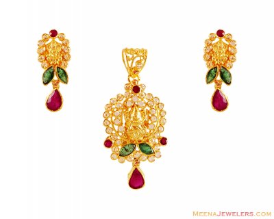 22K Gold Mahalakshmi Pendant Set ( Precious Stone Pendant Sets )
