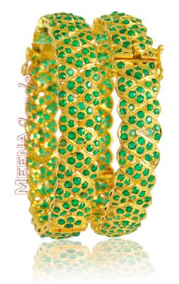 22kt Gold Emerald Bangles ( Precious Stone Bangles )