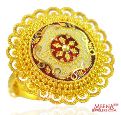 22k Gold Floral Meenakari Ring ( Ladies Gold Ring )